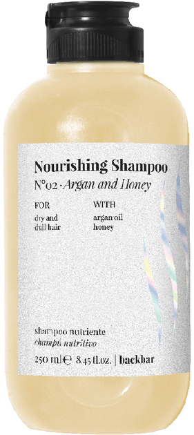 Шампунь FarmaVita Back Bar Nourishing Shampoo N°02 — Argan and Honey для сухого та пошкодженого волосся 250 мл (8022033107183) - зображення 1