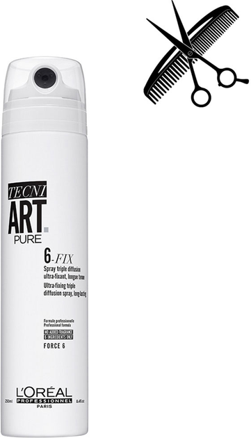 Profesjonalny spray utrwalający bez zapachu L'Oreal Professionnel Tecni.Art Pure 6-Fix z potrójnym sprayem do ultramocnego i długotrwałego utrwalenia 250 ml (0000030162839) - obraz 1