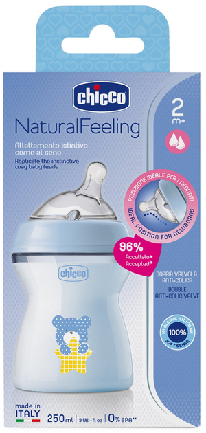 Butelka do karmienia Chicco Natural Feeling Color plastikowa 250 ml 2 m+ Niebieska (81323.20) - obraz 3