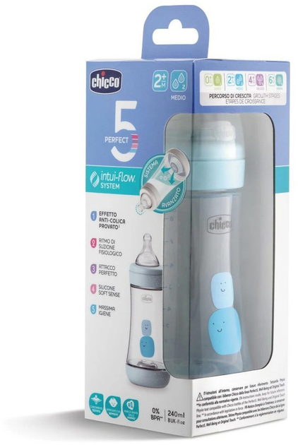 Butelka do karmienia Chicco Perfect 5 plastikowa z silikonowym smoczkiem 0m+ 150 ml Niebieska (20211.20.40) - obraz 3
