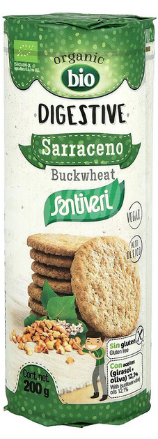 Органічне безглютенове гречане печиво Santiveri Digestive Serraceno з тростинним цукром 200 г (8412170040144) - зображення 1