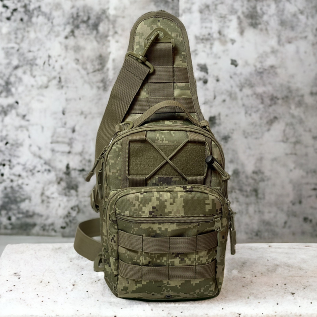 Рюкзак сумка тактична військова через плече PIXEL-5 піксель із шевроном патч - зображення 2