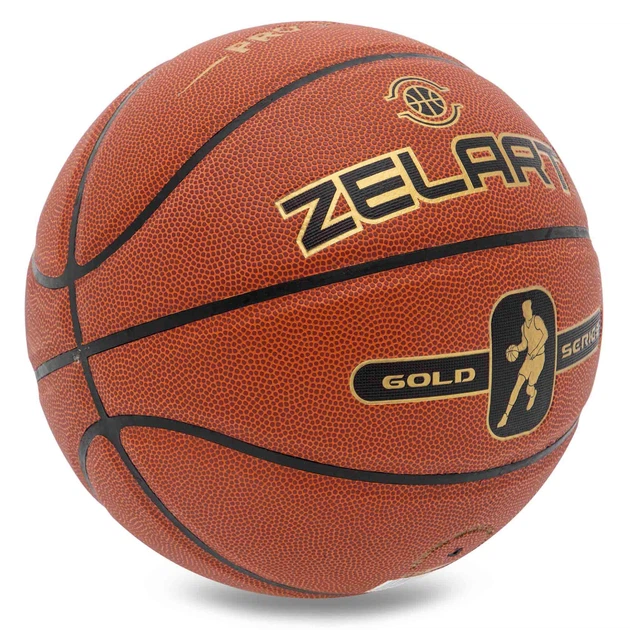 Мяч баскетбольный PU №7 ZELART GOLD SERIAS Indoor (PU, бутил) (GB4470_Коричневий) - Фото 2 Мяч баскетбольный PU №7 ZELART GOLD SERIAS Indoor (PU, бутил) (GB4470_Коричневий) - изображение 2