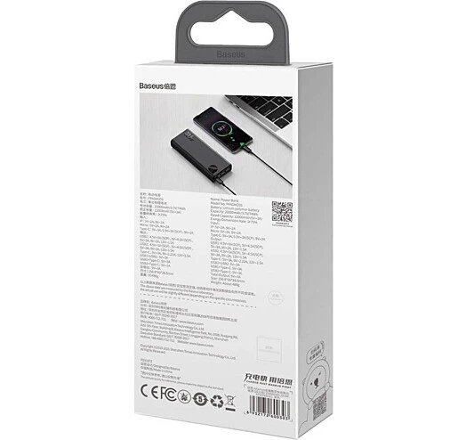 Повербанк Baseus PPAD 000101 Metal (20000mAh / Out: 2USB-A 22.5W QC3.0, Type-C PD 20W / In: Lightning, micro-USB, Type-C 18W ) с LED Дисплеем, черный - Фото 5 Повербанк Baseus PPAD 000101 Metal (20000mAh / Out: 2USB-A 22.5W QC3.0, Type-C PD 20W / In: Lightning, micro-USB, Type-C 18W ) с LED Дисплеем, черный - изображение 5