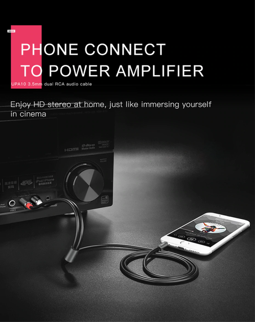 AUX кабель Hoco UPA10 Jack 3.5 to RCA 1.5m сірий - Фото 3 AUX кабель Hoco UPA10 Jack 3.5 to RCA 1.5m сірий - зображення 3