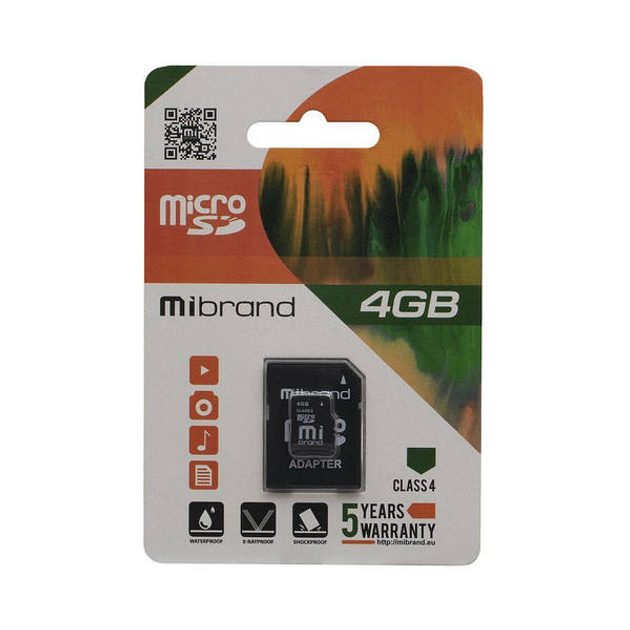Карта Памяти Mibrand MicroSDHC 4gb 4 Class & Adapter Чёрный - изображение 1