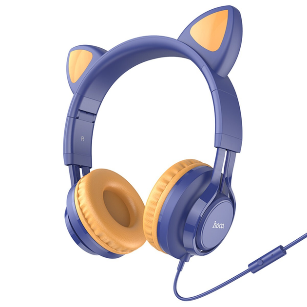 Накладные наушники HOCO W36 Cute cat игровые наушники голубые с желтым ...