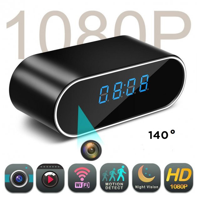 Мини IP cкрытая видеокамера-часы WiFi H.264-1080P, 90°/150° с датчиком ...