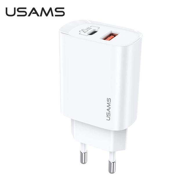Адаптер мережевий USAMS T35 Fast Charger US-CC121 |1USB/1Type-C, 20W, PD3.0/QC| білий - Фото 2 Адаптер мережевий USAMS T35 Fast Charger US-CC121 |1USB/1Type-C, 20W, PD3.0/QC| білий - зображення 2