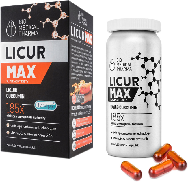 Харчова добавка Bio Medical Pharma Licur Max 60 капсул Куркумін (5905669622219) - зображення 1