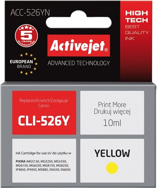 Tusz Activejet Supreme do Canon CLI-526Y Yellow (ACC-526YN) - obraz 1