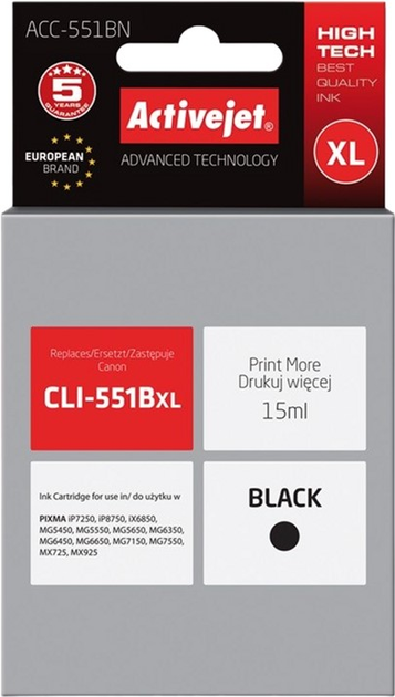 Tusz Activejet Supreme do Canon CLI-551B Black (ACC-551BN) - obraz 1