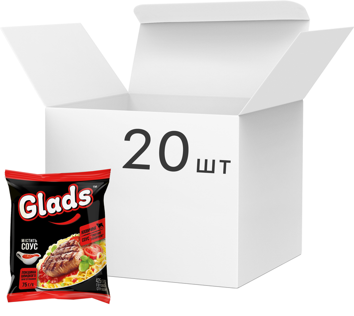 Упаковка Лапши быстрого приготовления Reeva Glads со вкусом Говядины и ...