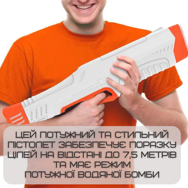 Водный Бластер на Аккумуляторе Мощный Электрический Пистолет Водяной с LED Экраном и Автоматическим Насосом Для Детей и Взрослых Z One Оранжевый 0001 - изображение 3