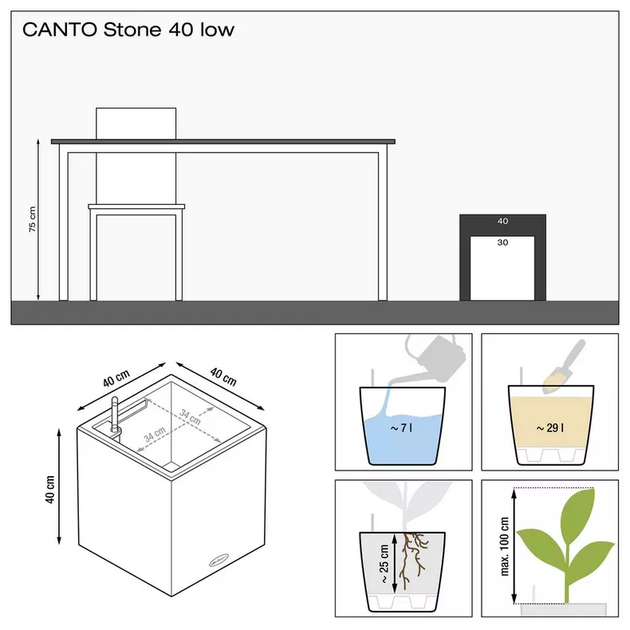 Вазон Lechuza Canto Stone 40 Low Белый - Фото 3 Вазон Lechuza Canto Stone 40 Low Белый - изображение 3