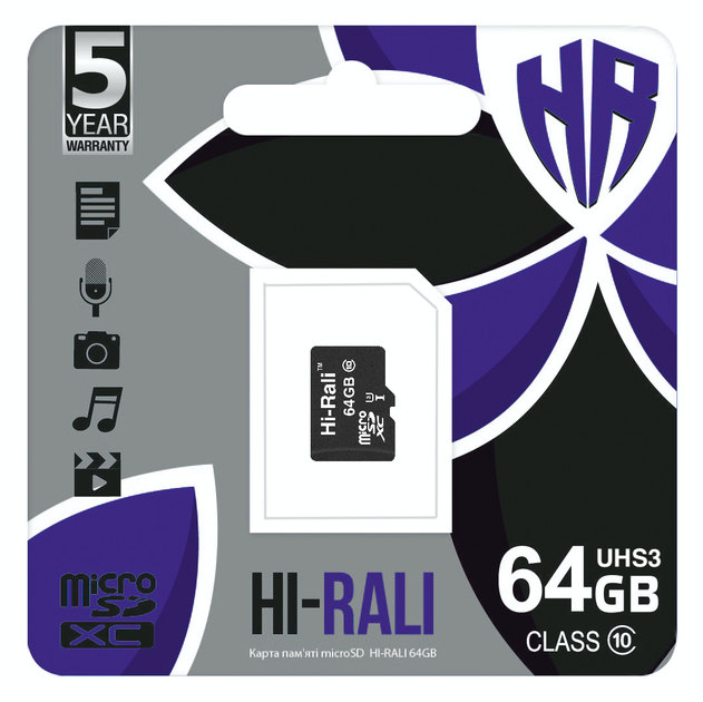 Карта пам`ятi MicroSDXC 64GB UHS-I/U3 Class 10 Hi-Rali (HI-64GBSDU3CL10-00) - изображение 2