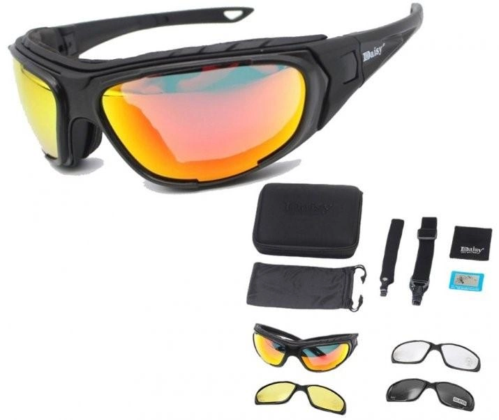 Защитные армейские тактические очки с поляризацией Daisy С9 black+ 4 комплекта линз - изображение 1