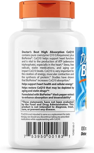 Коэнзим с высокой абсорбцией Doctor's Best CoQ10 с BioPerine, 100 мг, 120 капсул - изображение 3