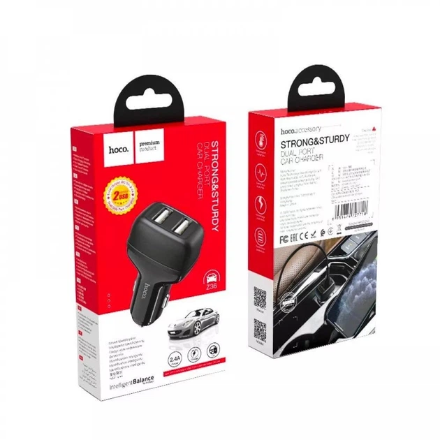АЗУ Hoco Z36 Leader dual port для зарядки в автомобиле Black (741422) - изображение 5
