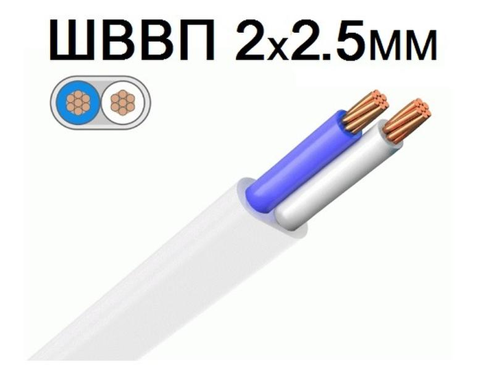 Провод медный (многожильный)плоский ШВВП 2*2,5мм² 50 метров ЗЗЦМ – фото ...