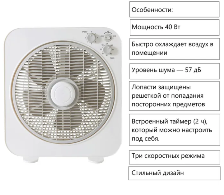 Вентилятор Equation BOX (40 Вт 30 см) с таймером и гарантией на 2 года Белый - изображение 8