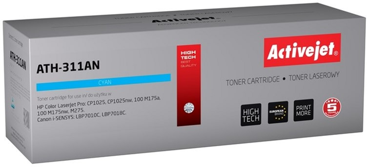 Toner Activejet Premium do Canon, HP 126A CRG-729C, CE311A Cyan (ATH-311AN) - obraz 1