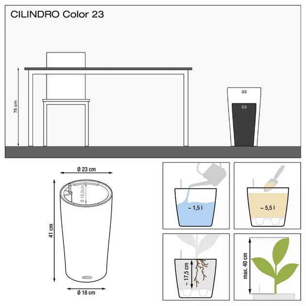 Вазон Lechuza Cilindro Color 23 Бежевий - зображення 5
