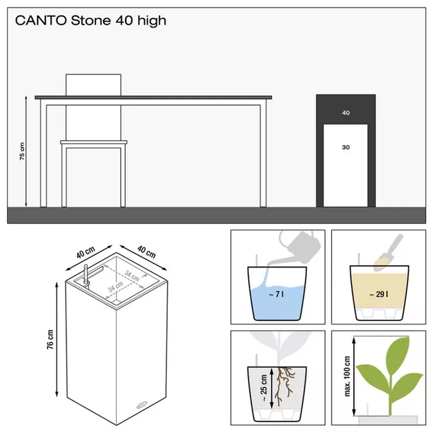 Вазон Lechuza Canto Stone 40 High Бежевий - Фото 7 Вазон Lechuza Canto Stone 40 High Бежевий - зображення 7
