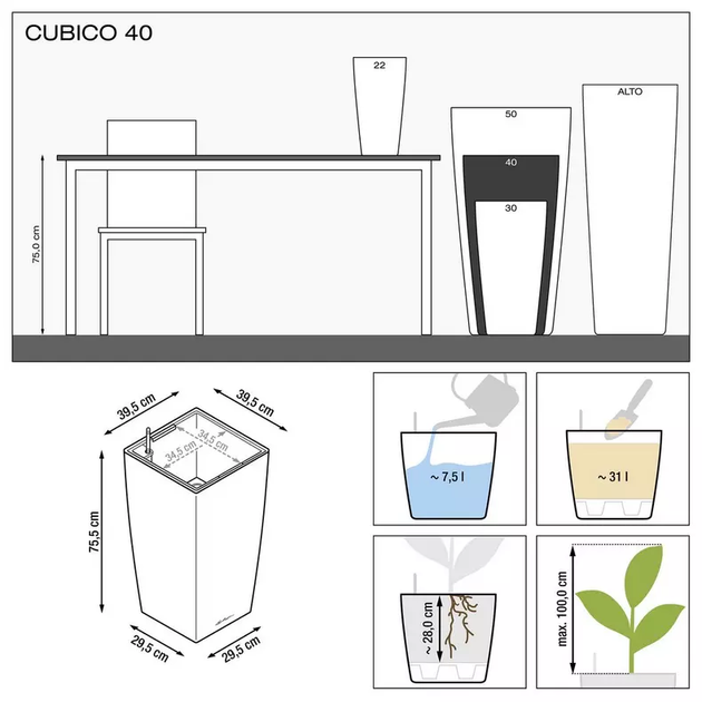 Вазон Lechuza Cubico Premium 40 Антрацитовый металлик - изображение 2