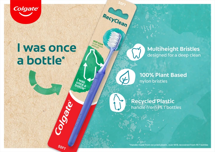 Зубна щітка Colgate RecyClean для глибокого чищення з переробленого пластику (8718951379473) - Фото 5 Зубна щітка Colgate RecyClean для глибокого чищення з переробленого пластику (8718951379473) - зображення 5