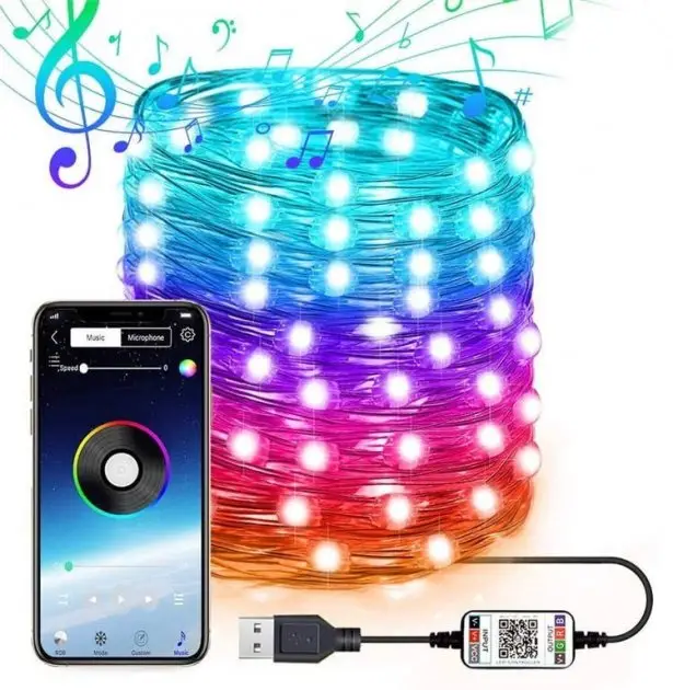 Гирлянда Наружная водонепроницаемая Пластик Bluetooth App Control String USB RGB (1639BTACSGRLNDC27) CLS55 - изображение 2
