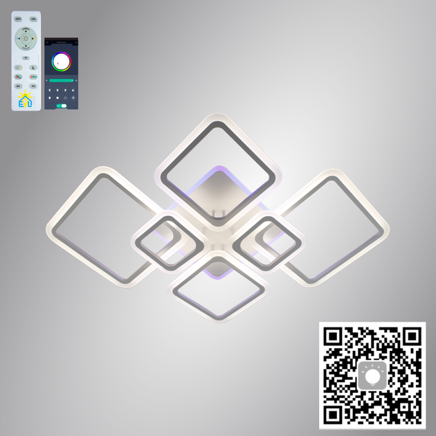 Керована світлодіодна СМАРТ люстра ESLLSE OVAL RGB 120 Вт 7S APP 960x750x110мм Бiла - зображення 6