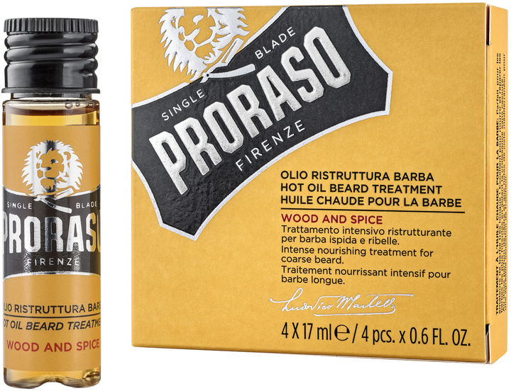 Rozgrzewający olejek do pielęgnacji brody Proraso Wood and Spice 4x17 ml (8004395001798) - obraz 1