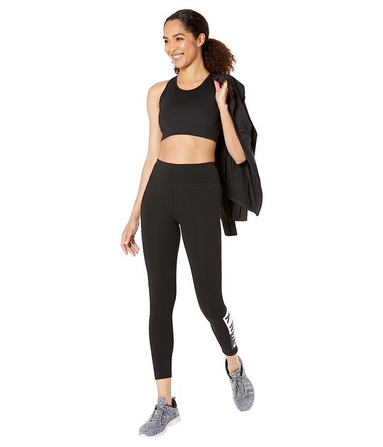 DKNY Women's Tummy Control Workout Yoga Leggings, Black With White
