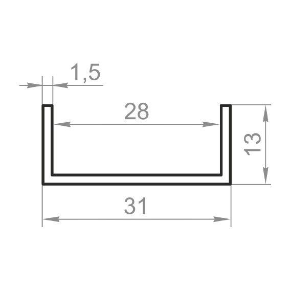 Швеллер алюминиевый 31x13x1,5 анодированный - изображение 2