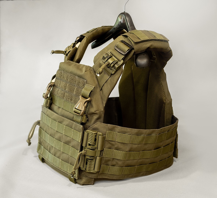 Плитоноска/Plate Carrier Eva Military колір хакі (без плит, без балістичних пакетів), з модулем MOLLE для кріплення підсумок, з системою швидкого скидання - зображення 2