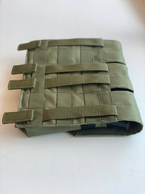 Подсумок тройной для магазинов АК закрыт с MOLLE. Цвет: олива - изображение 2