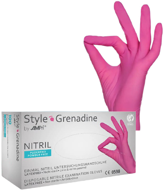 Рукавички нітрилові Ampri Style Grenadine неопудрені Размер S 100 шт Пурпурні (4044941012469) - зображення 1