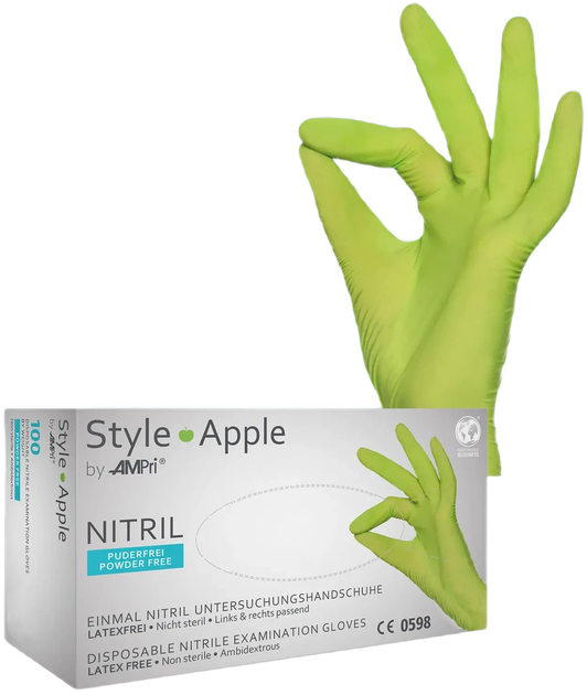 Перчатки нитриловые Ampri Style Apple неопудренные Размер M 100 шт Зеленые (4044941008530) - изображение 1