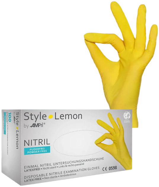 Перчатки нитриловые Ampri Style Lemon неопудренные Размер M 100 шт Желтые (4044941008837) - изображение 1