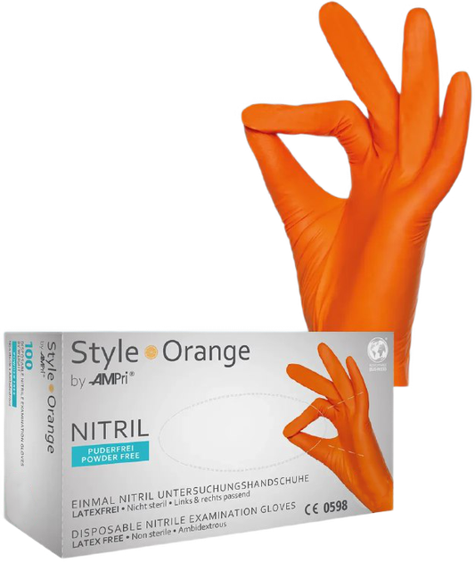 Перчатки нитриловые Ampri Style Orange неопудренные Размер S 100 шт Оранжевые (4044941008721) - изображение 1