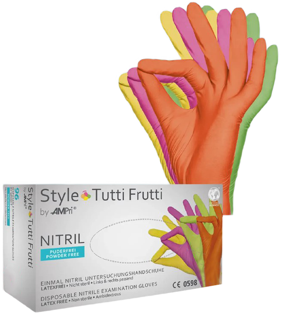 Перчатки нитриловые Ampri Style Tutti Frutti неопудренные Размер S 100 шт Разноцветные (4044941014944) - изображение 1