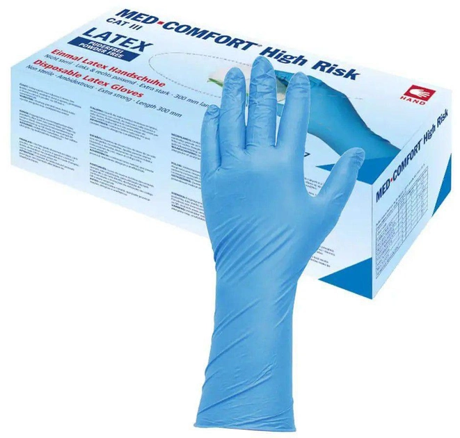 Рукавички латексні Ampri Med Comfort High Risk неопудрені Размер L 50 шт Темно-сині (4044941720586) - зображення 1