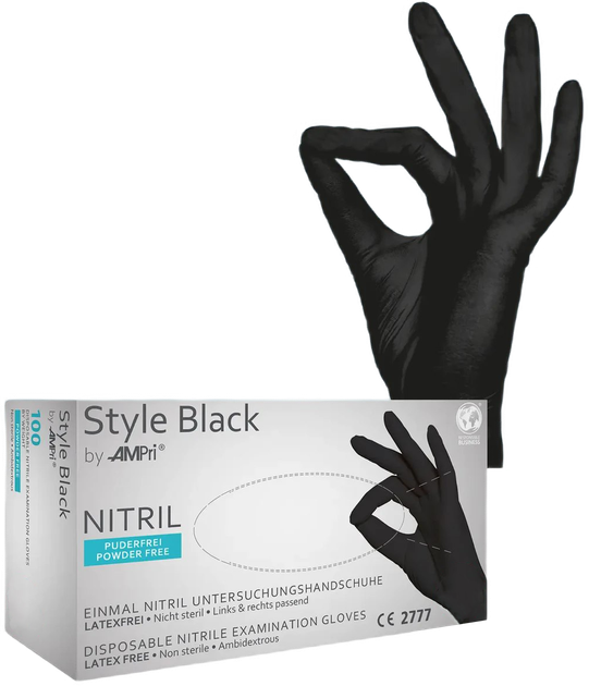 Перчатки нитриловые Ampri Style Black неопудренные Размер S 100 шт Черные (4044941009124) - изображение 1