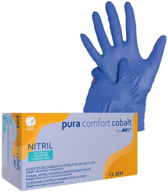 Перчатки нитриловые Ampri Puracomfort Cobalt неопудренные Размер S 100 шт Кобальтовые (404494941027135) - изображение 1