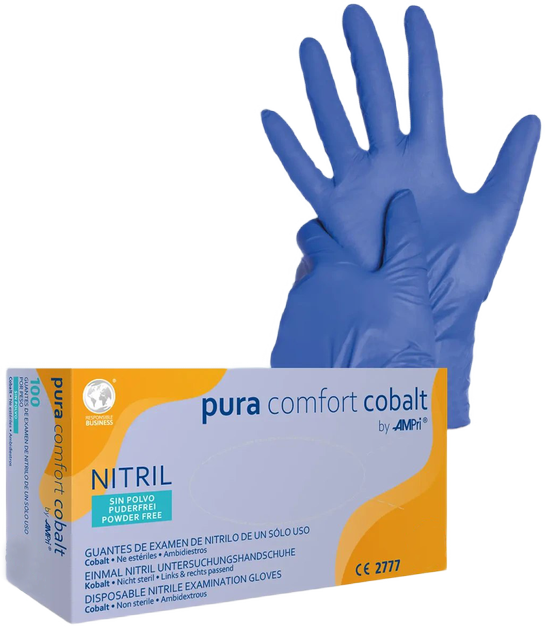 Перчатки нитриловые Ampri Puracomfort Cobalt неопудренные Размер XL 100 шт Кобальтовые (404494941027166) - изображение 1