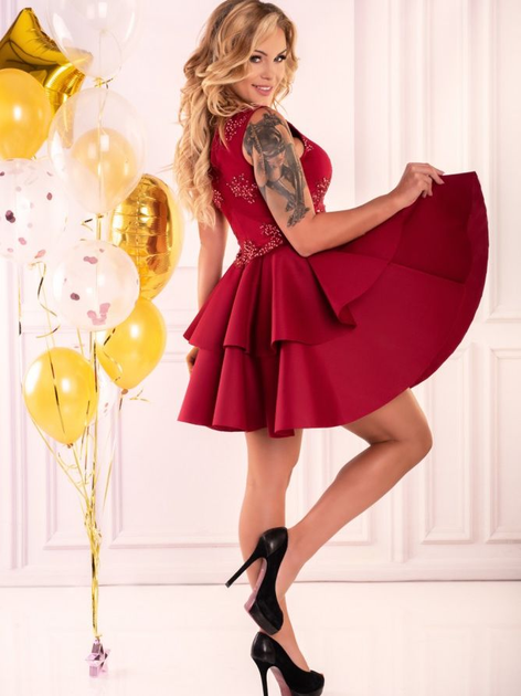 Sukienka trapezowa damska wieczorowa Merribel Karieela M Bordowa (5907621607661) - obraz 6