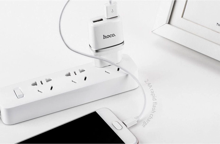 Сетевого зарядного пристрою HOCO C12 Smart dual USB charger 12W White (6957531047759) - Фото 3 Сетевого зарядного пристрою HOCO C12 Smart dual USB charger 12W White (6957531047759) - зображення 3