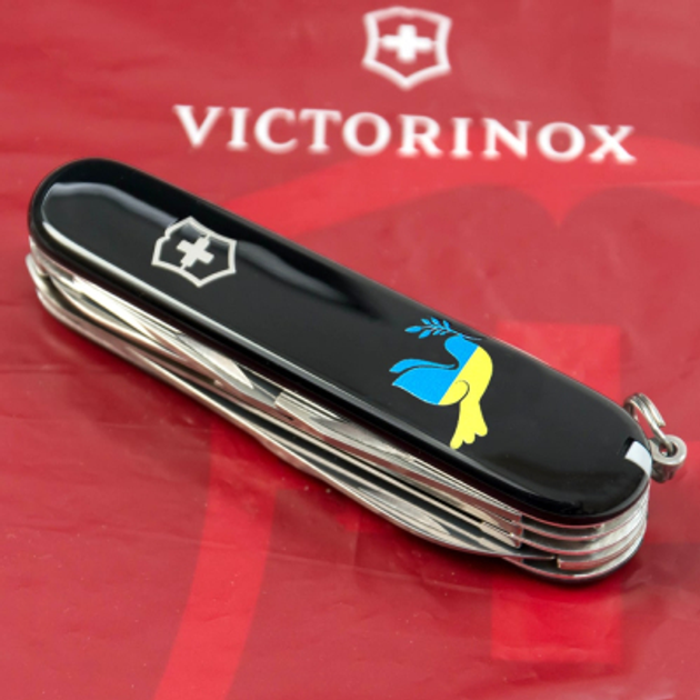 Нож Victorinox Huntsman Ukraine Black "Голуб Миру Жовто-Блакитний" (1.3713.3_T1036u) - изображение 2