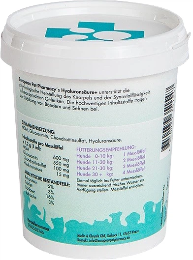 Suplement diety z kwasem hialuronowym dla psów EUROPEAN PET PHARMACY Hyaluronsaure+ 310 g (7350039351547) - obraz 3